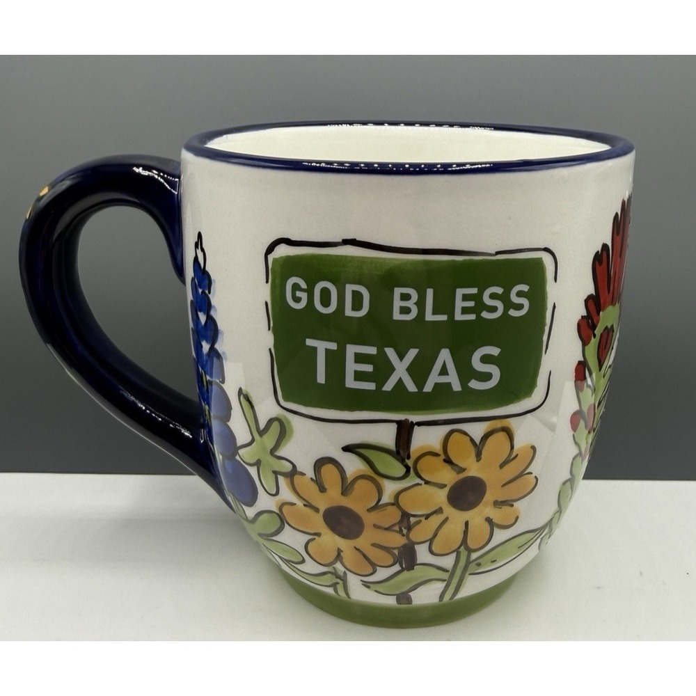 God Bless Texas Wildflower 16 oz. Ceramic Coffee Mug Cup by GLORY HAUS